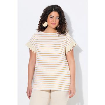 Maglia a righe di cotone biologico con scollo a barca e mezze maniche