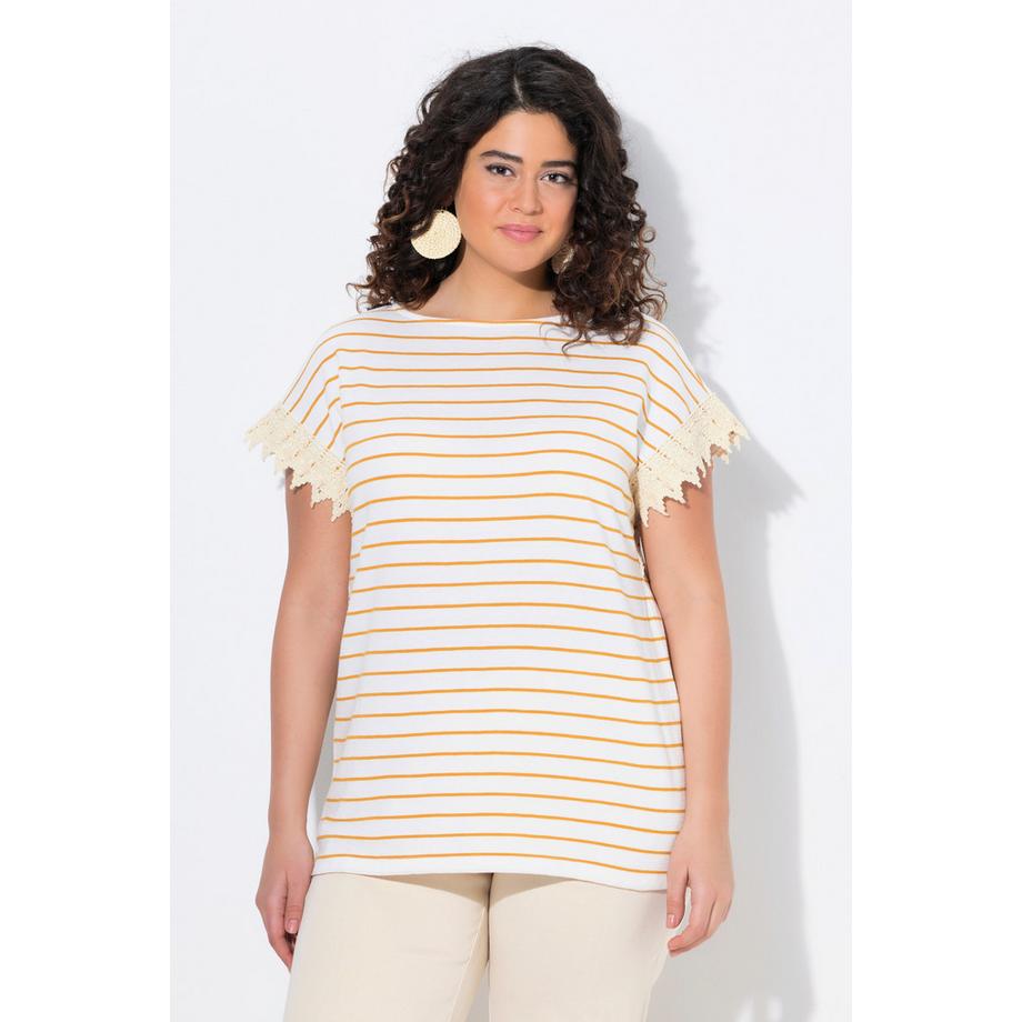 Ulla Popken Ringelshirt U-Boot-Ausschnitt Halbarm Biobaumwolle  