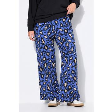 Pantaloni in mussola con taglio della gamba ampio e design leopardato colorato