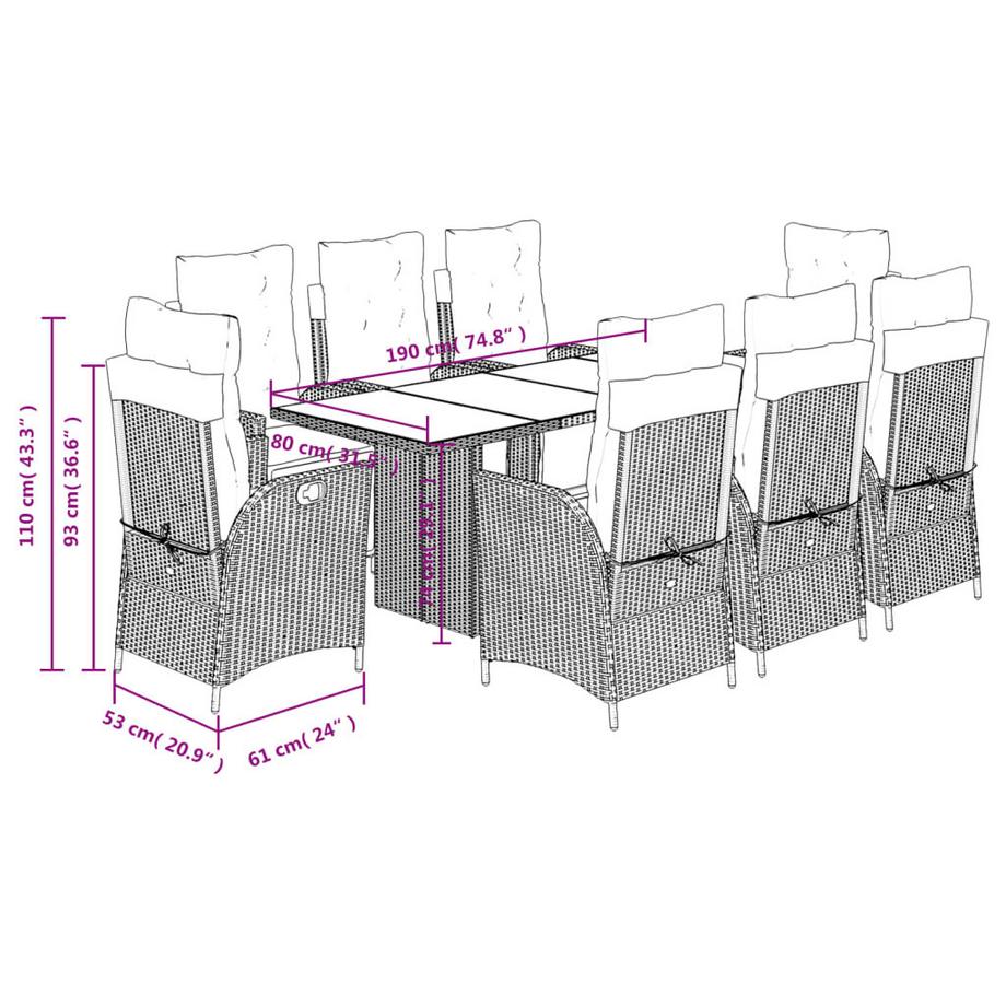 VidaXL set da pranzo da giardino Polirattan  