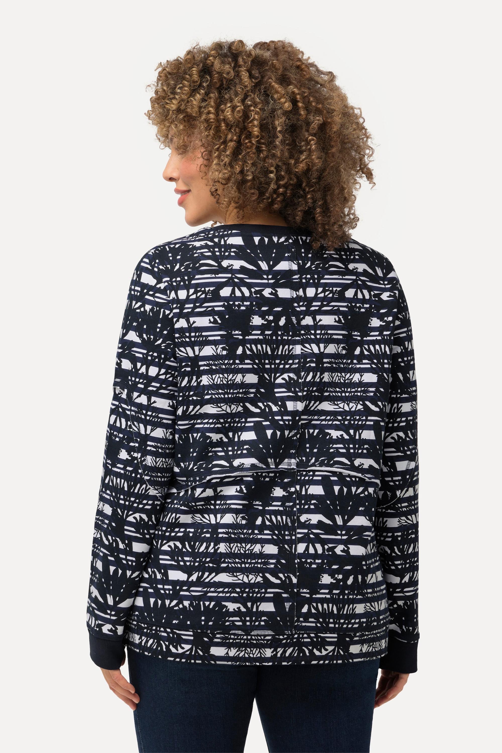 Ulla Popken Sweatshirt Offene Kanten Rundhals Langarm  