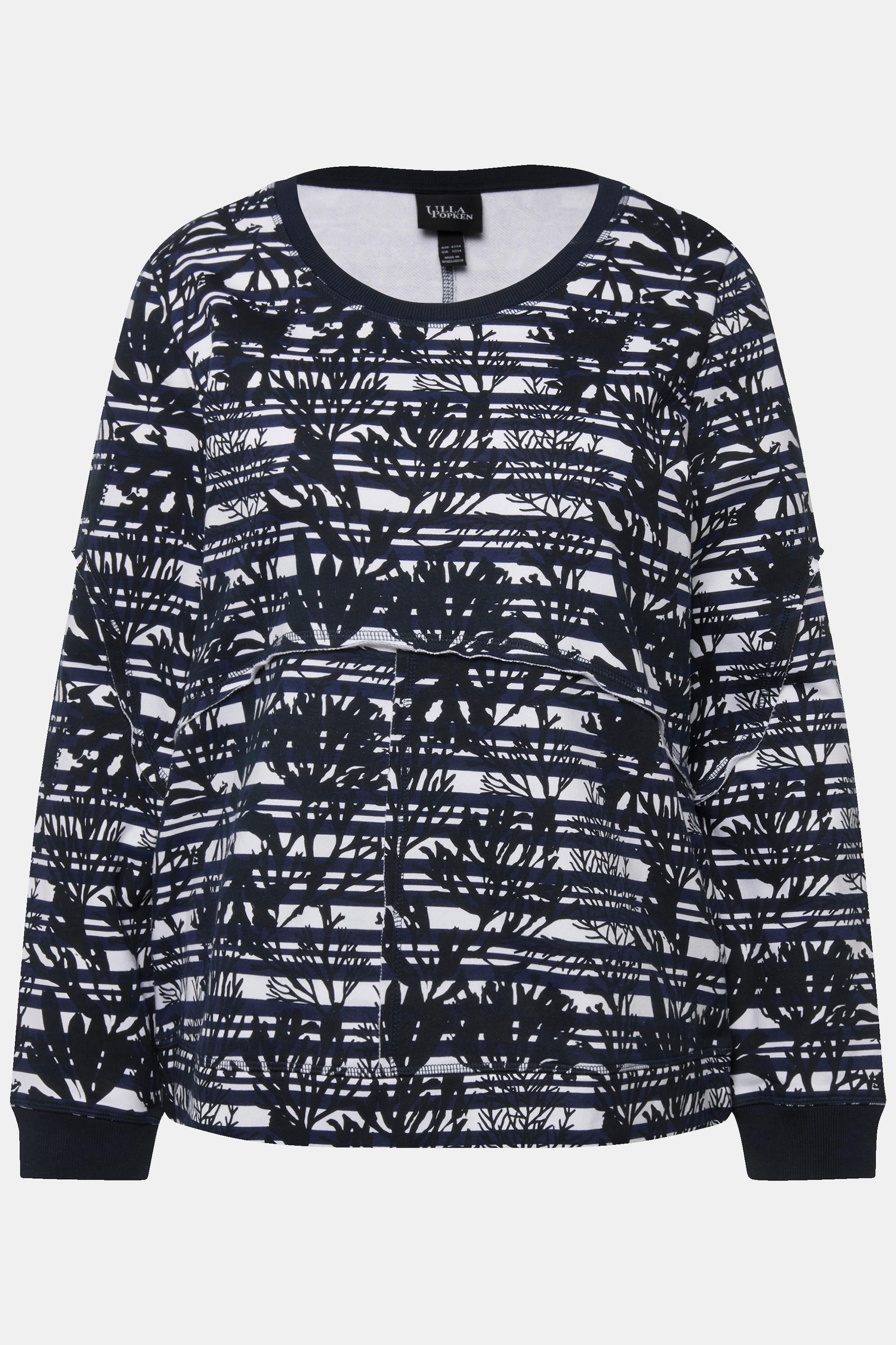 Ulla Popken Sweatshirt Offene Kanten Rundhals Langarm  