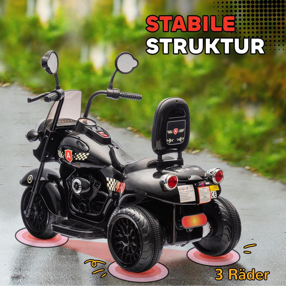 Northio  Moto électrique pour enfants, moto pour enfants 6V avec musique, véhicule pour enfants avec phare LED, 3-5 km/h, pour enfants de 3-6 ans, max 25 kg, noir 