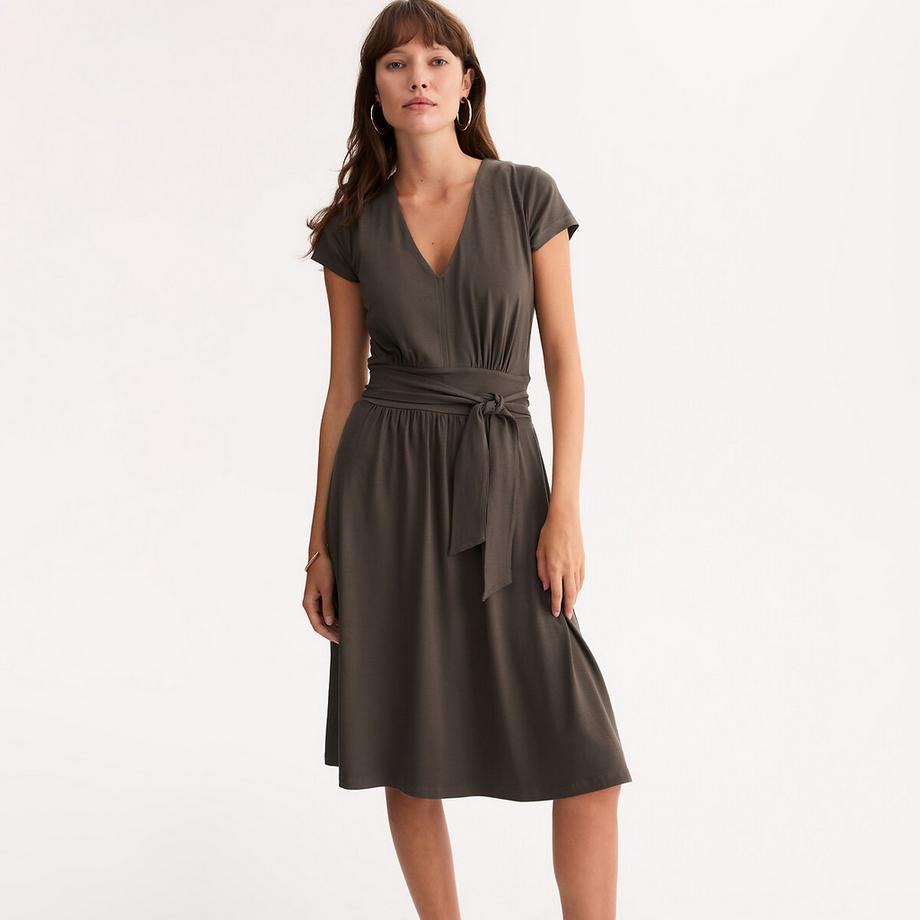 La Redoute Collections Abito Maniche Corte Scollo a V con Cintura Annodata  