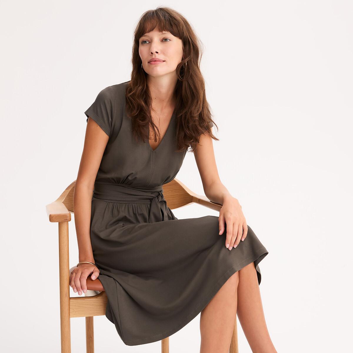 La Redoute Collections Robe Manches Courtes Col V Ceinture à Nouer  