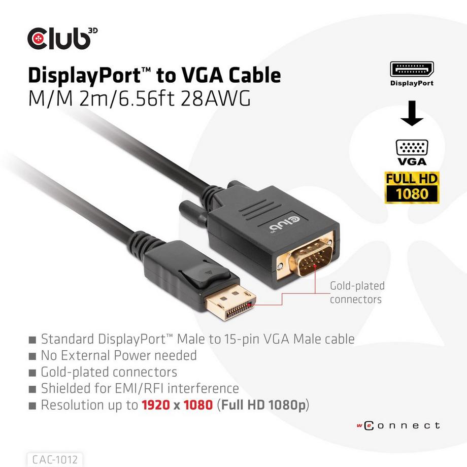 CLUB 3D  CLUB3D CAC-1012 cavo e adattatore video 2 m DisplayPort VGA (D-Sub) Nero 