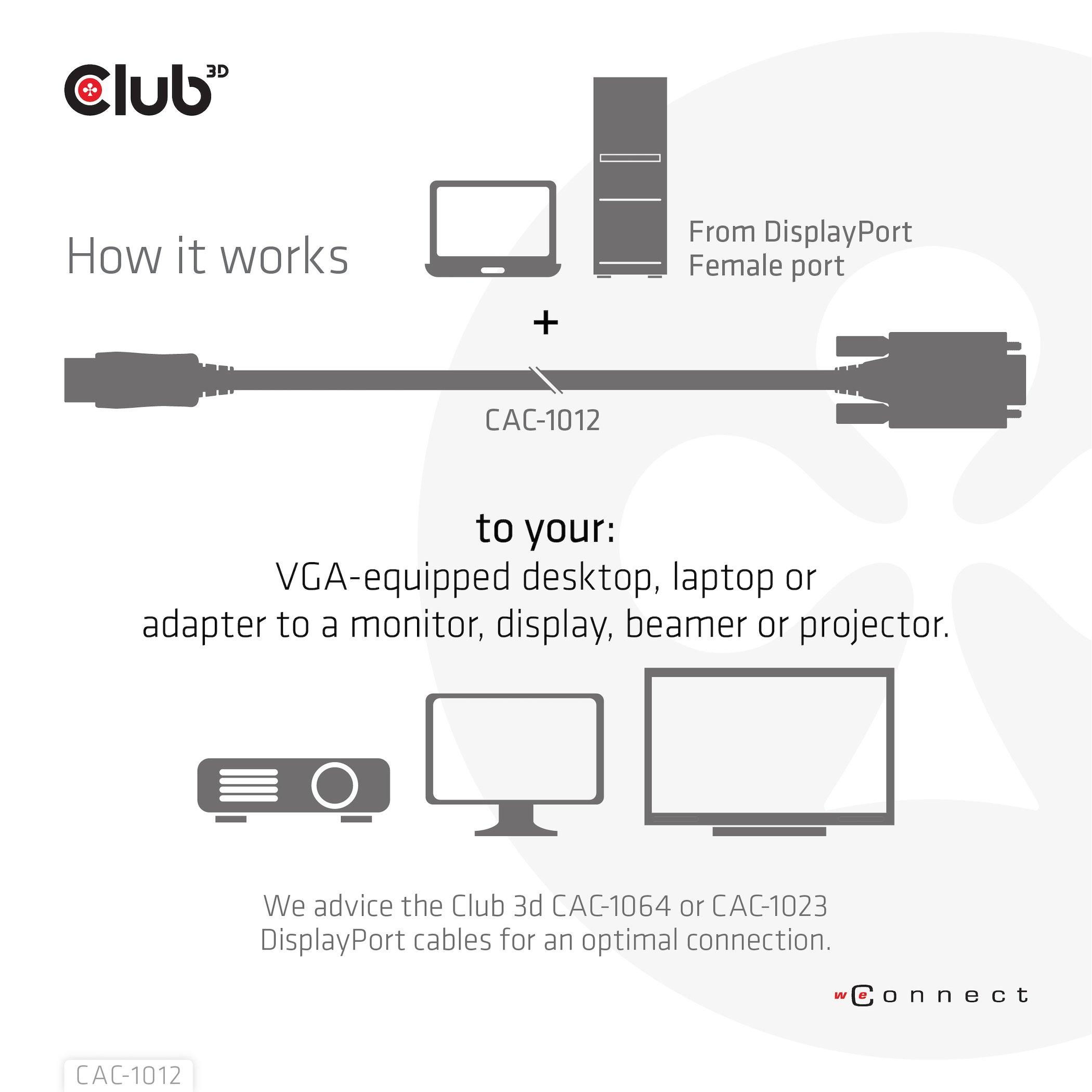 Club3D  CLUB3D CAC-1012 câble vidéo et adaptateur 2 m DisplayPort VGA (D-Sub) Noir 