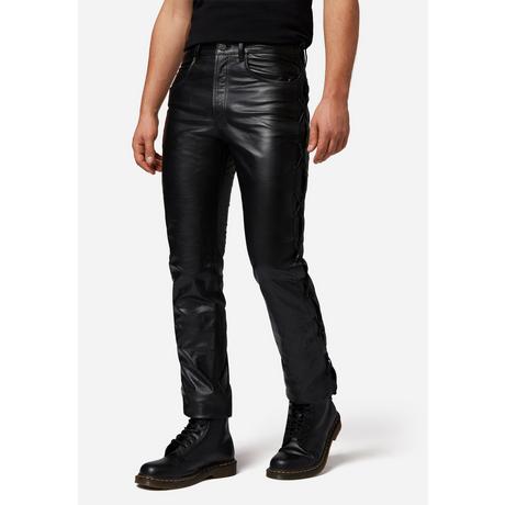 RICANO  Pantalon en cuir pour hommes S/L Jeans Büffel Nappa, de style motard et de style à cinq poches avec lacets. 