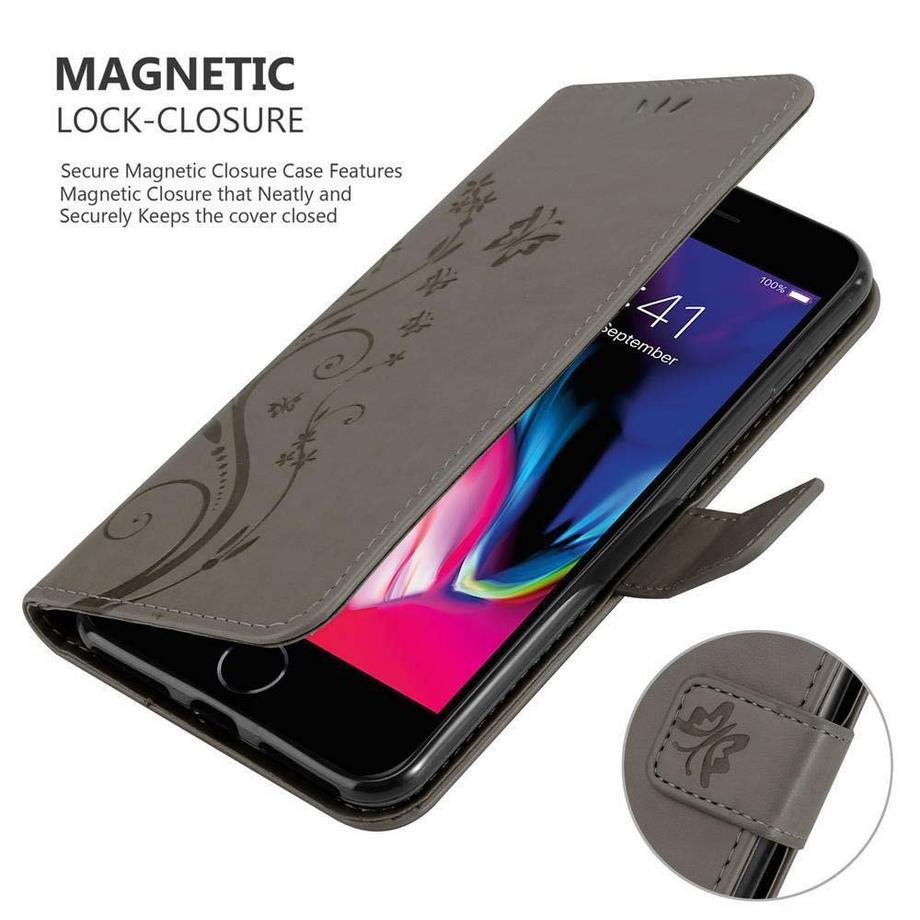 Cadorabo  Hülle für Apple iPhone 7 PLUS  7S PLUS  8 PLUS Blumen Design Magnetverschluss 