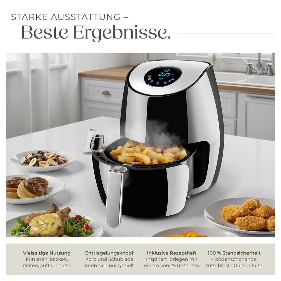 Tectake Heißluftfritteuse Mitch 3,6 l LED-Touchscreen mit 7 Programmen  