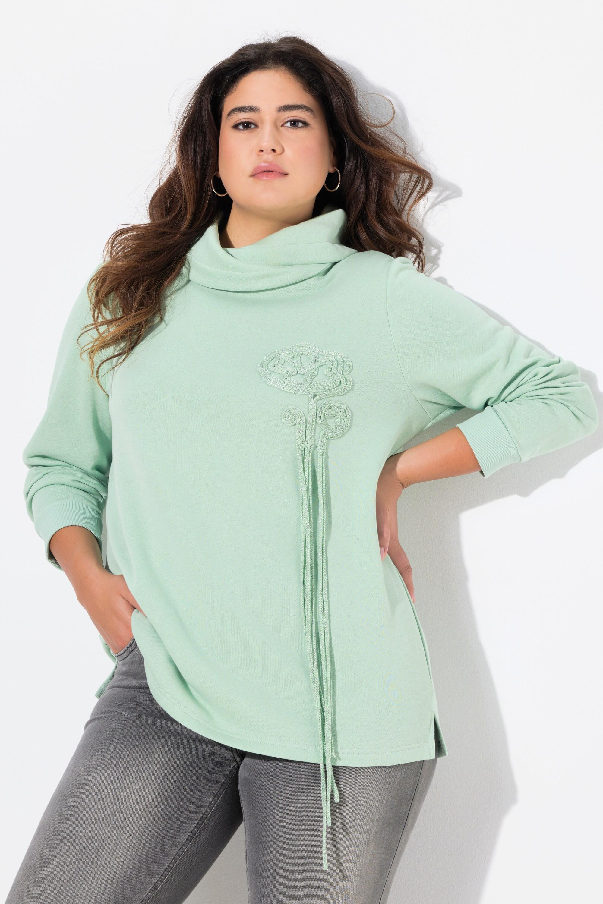 Ulla Popken Sweat Motif Floral Col Montant Manches Longues  