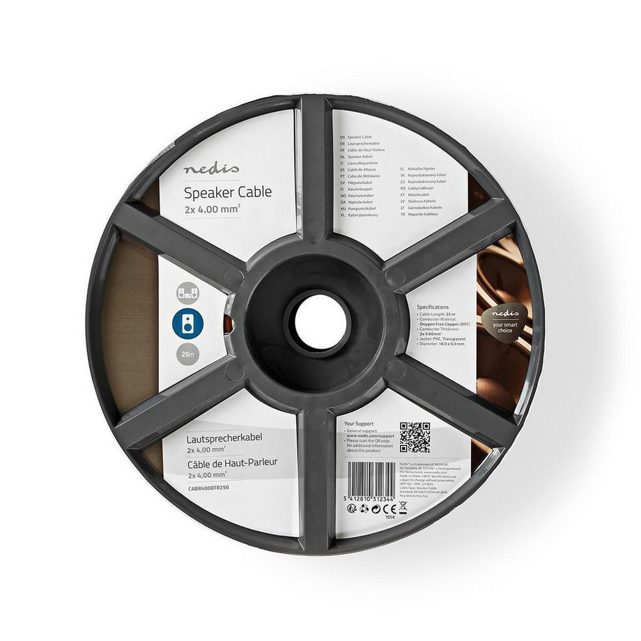 Nedis  Câble de raccordement | 2x 4.00 mm² | Câble de raccordement | 25.0 m | Rond | PVC | Transparent | Enrouleur 