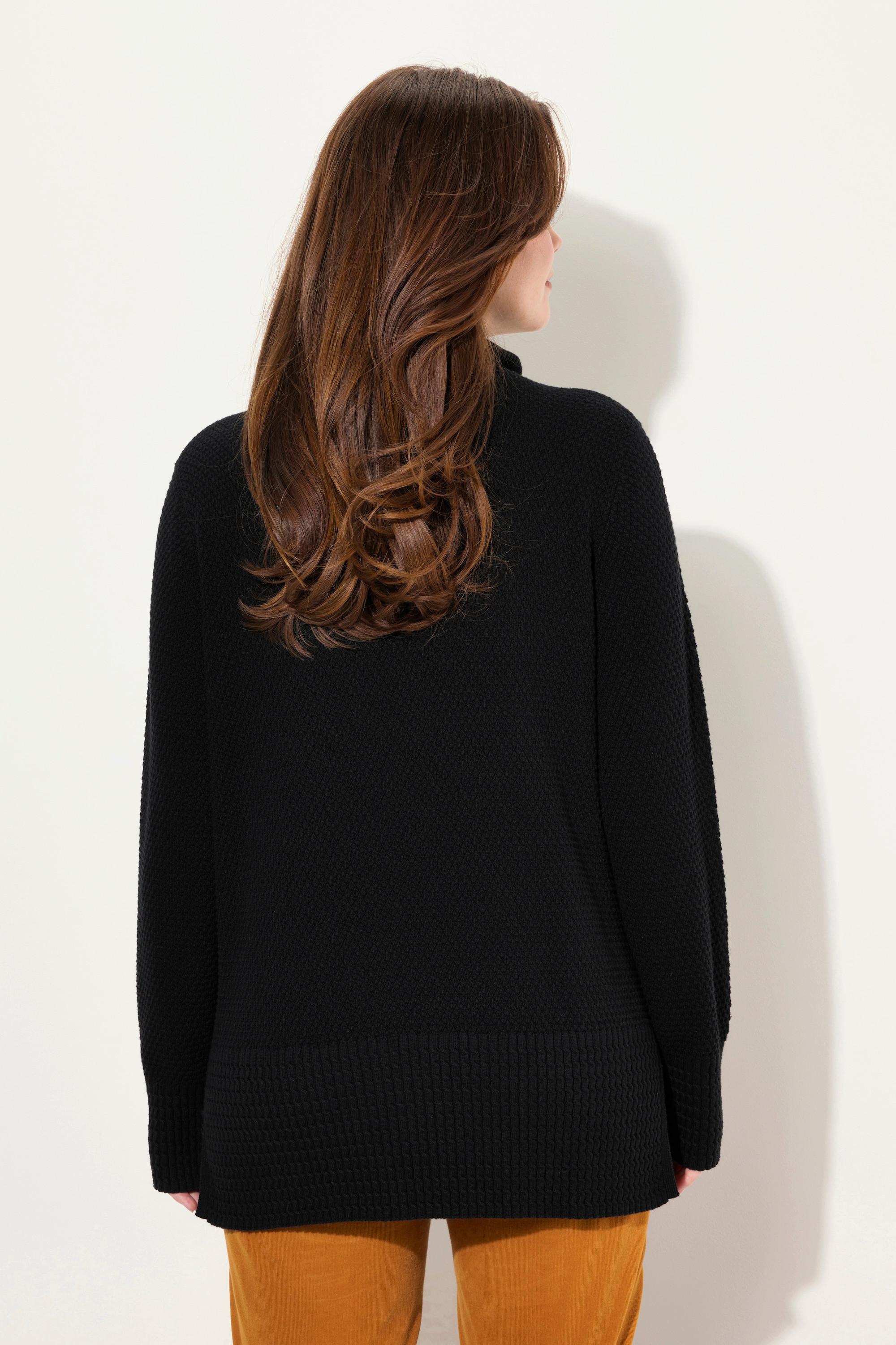 Ulla Popken Pull camionneur en maille Col montant Fermeture éclair Manches longues  