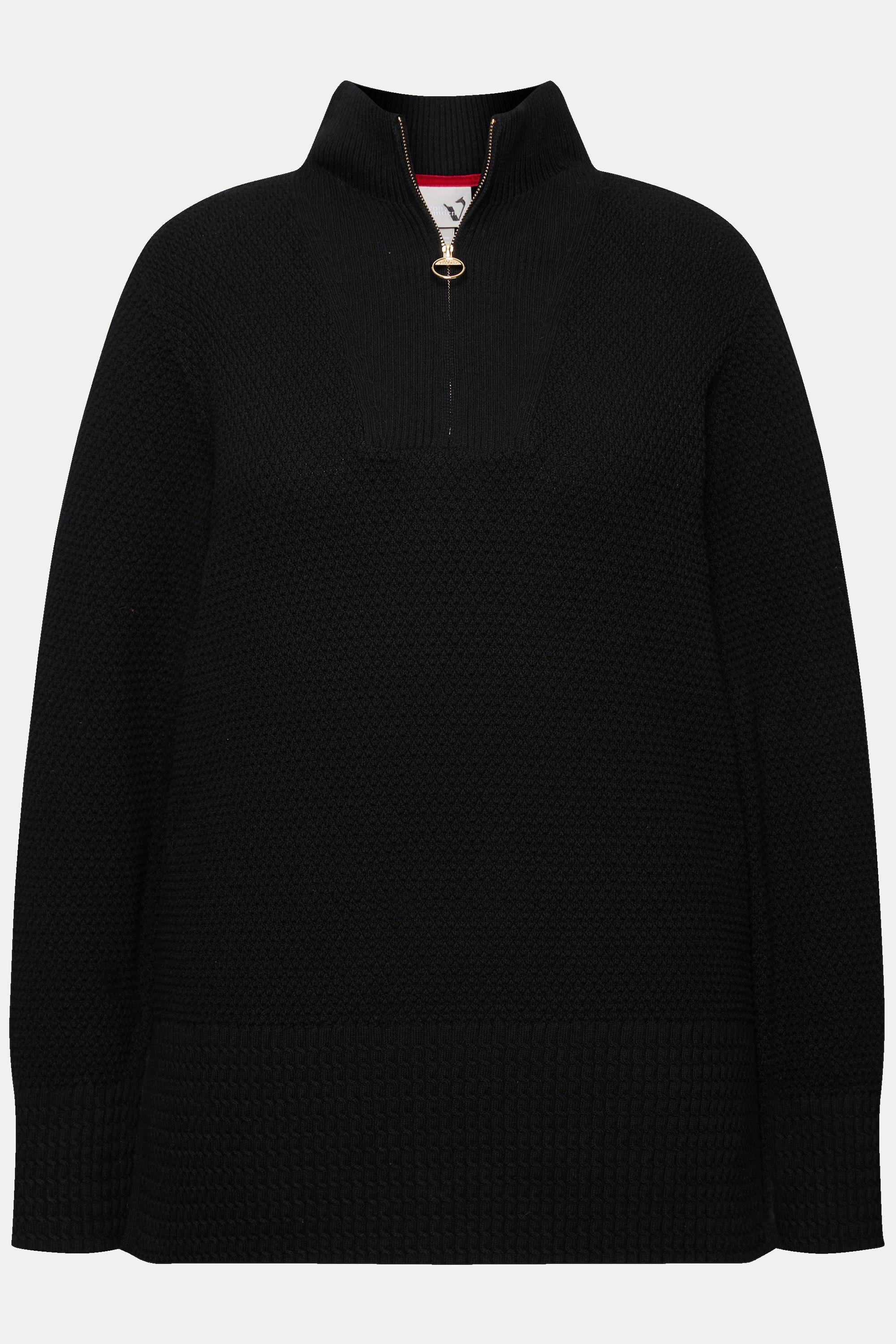 Ulla Popken Pull camionneur en maille Col montant Fermeture éclair Manches longues  