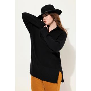 Ulla Popken  Maglione polo con collo alto, zip e maniche lunghe 