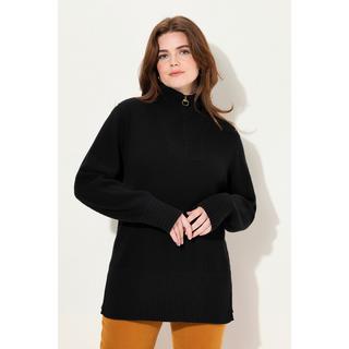 Ulla Popken  Maglione polo con collo alto, zip e maniche lunghe 