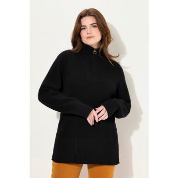 Maglione polo con collo alto, zip e maniche lunghe