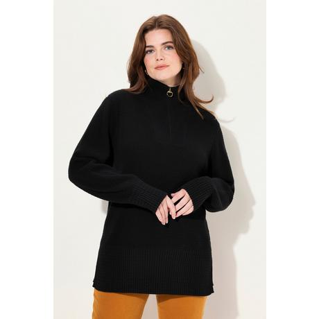 Ulla Popken  Maglione polo con collo alto, zip e maniche lunghe 