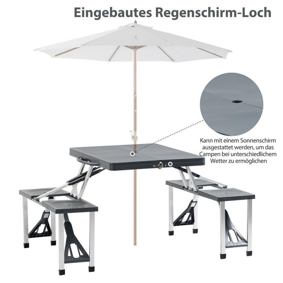 Northio  Campingtisch Set Alu Picknicktisch Mit 4 Sitzen, Klappbar, Tragbar, Dunkelgrau, Ideal Für Garten & Outdoor 