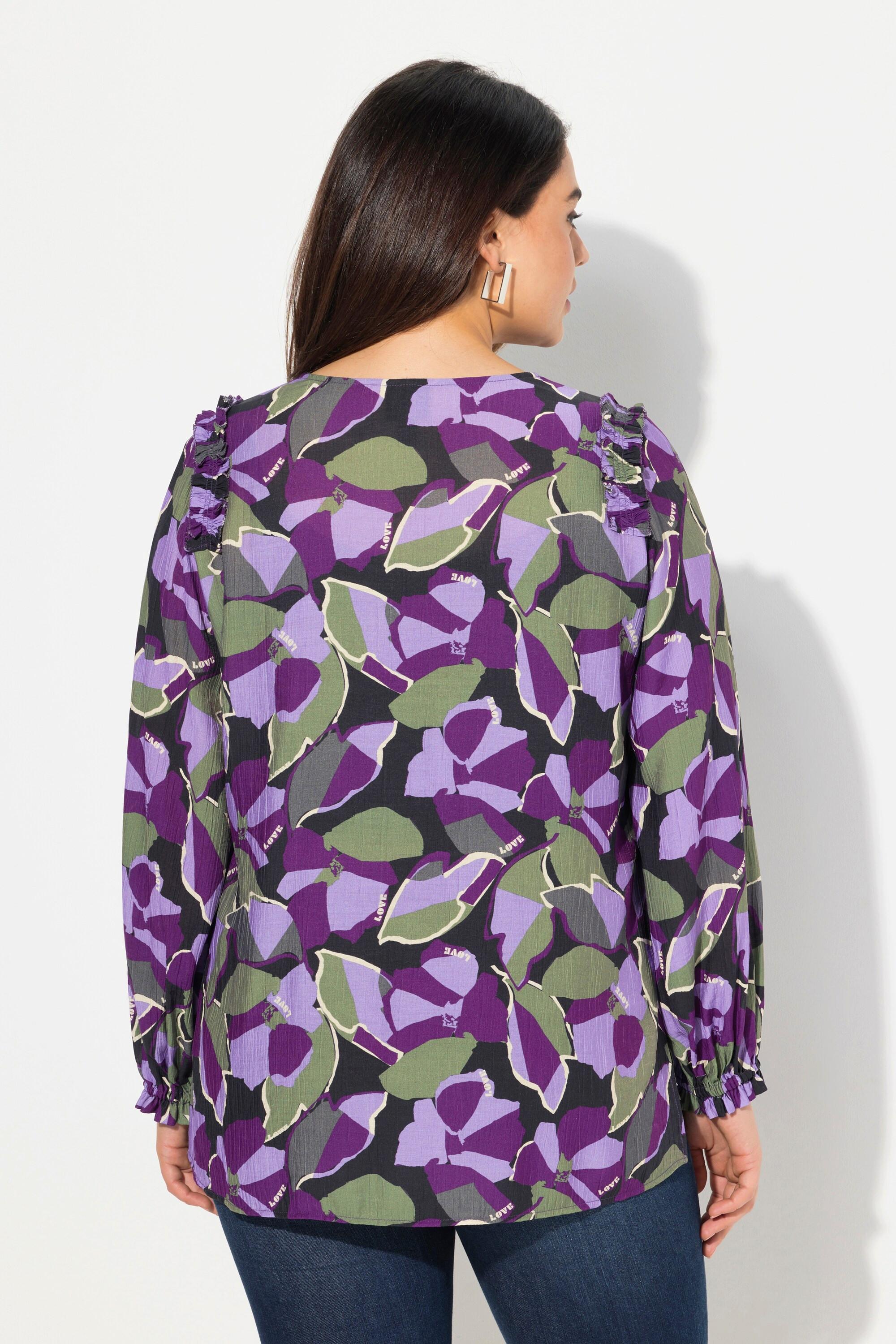 Ulla Popken Blusa A-Line Scollo a Tunica Cuciture Decorative Maniche 3/4  