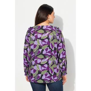 Ulla Popken Blusa A-Line Scollo a Tunica Cuciture Decorative Maniche 3/4  