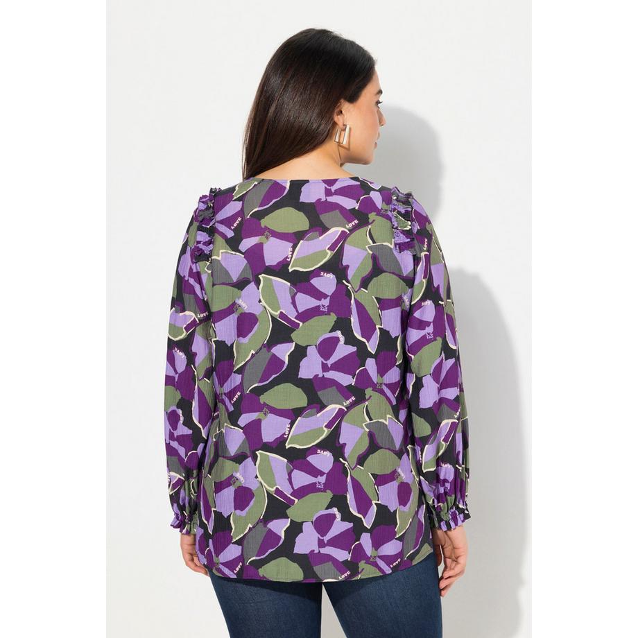 Ulla Popken Blouse A-Line Col Tunique Coutures Décoratives Manches 3/4  