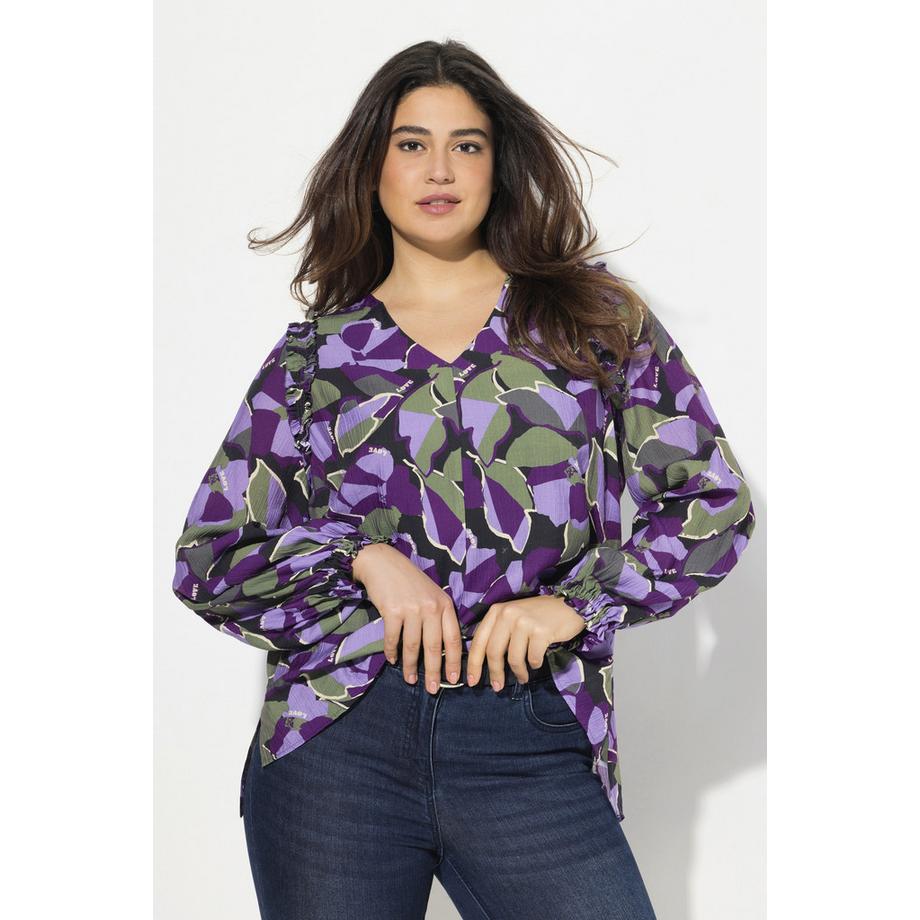 Ulla Popken Blouse A-Line Col Tunique Coutures Décoratives Manches 3/4  