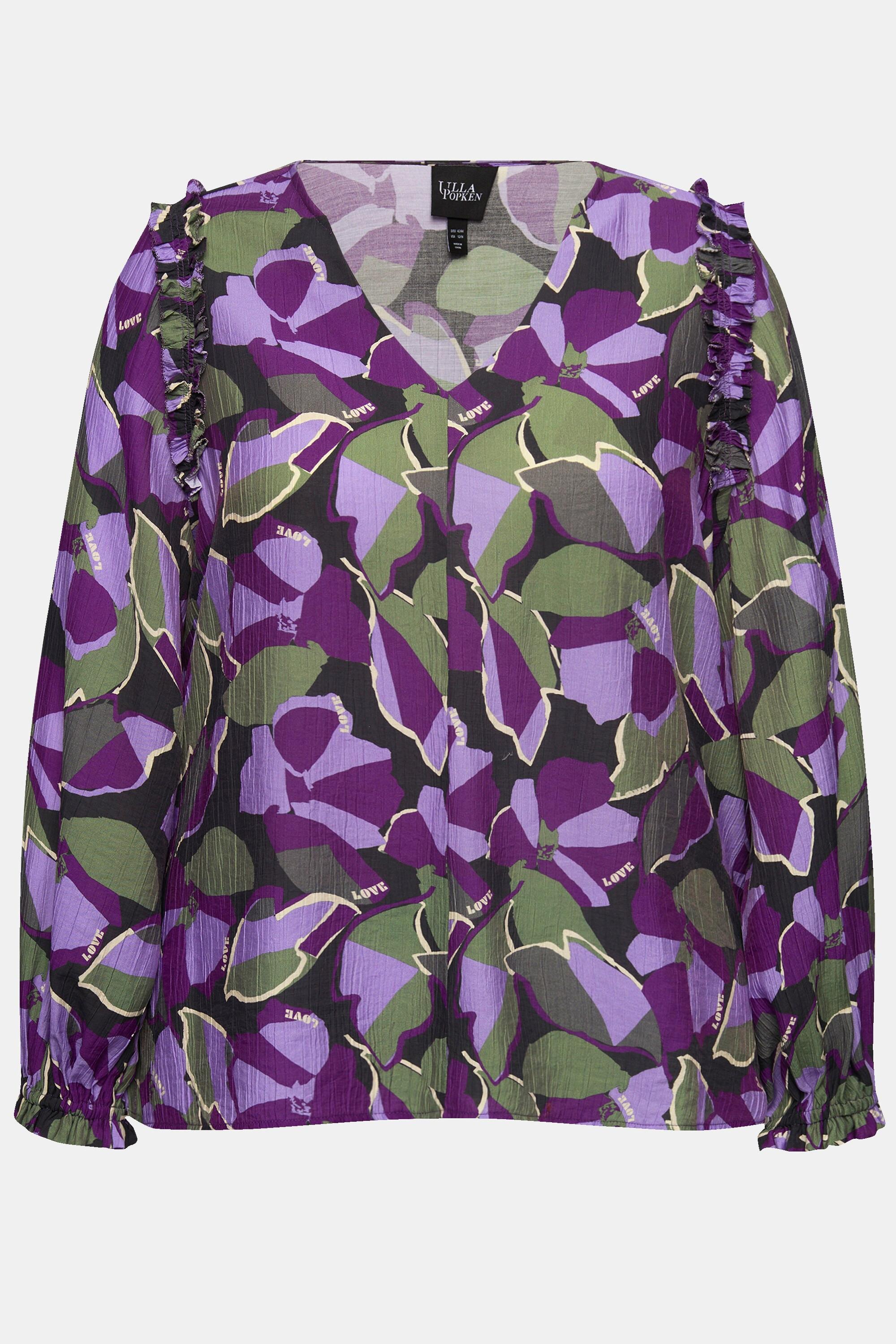 Ulla Popken Blusa A-Line Scollo a Tunica Cuciture Decorative Maniche 3/4  