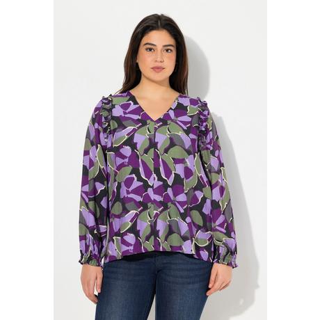 Ulla Popken Blusa A-Line Scollo a Tunica Cuciture Decorative Maniche 3/4  
