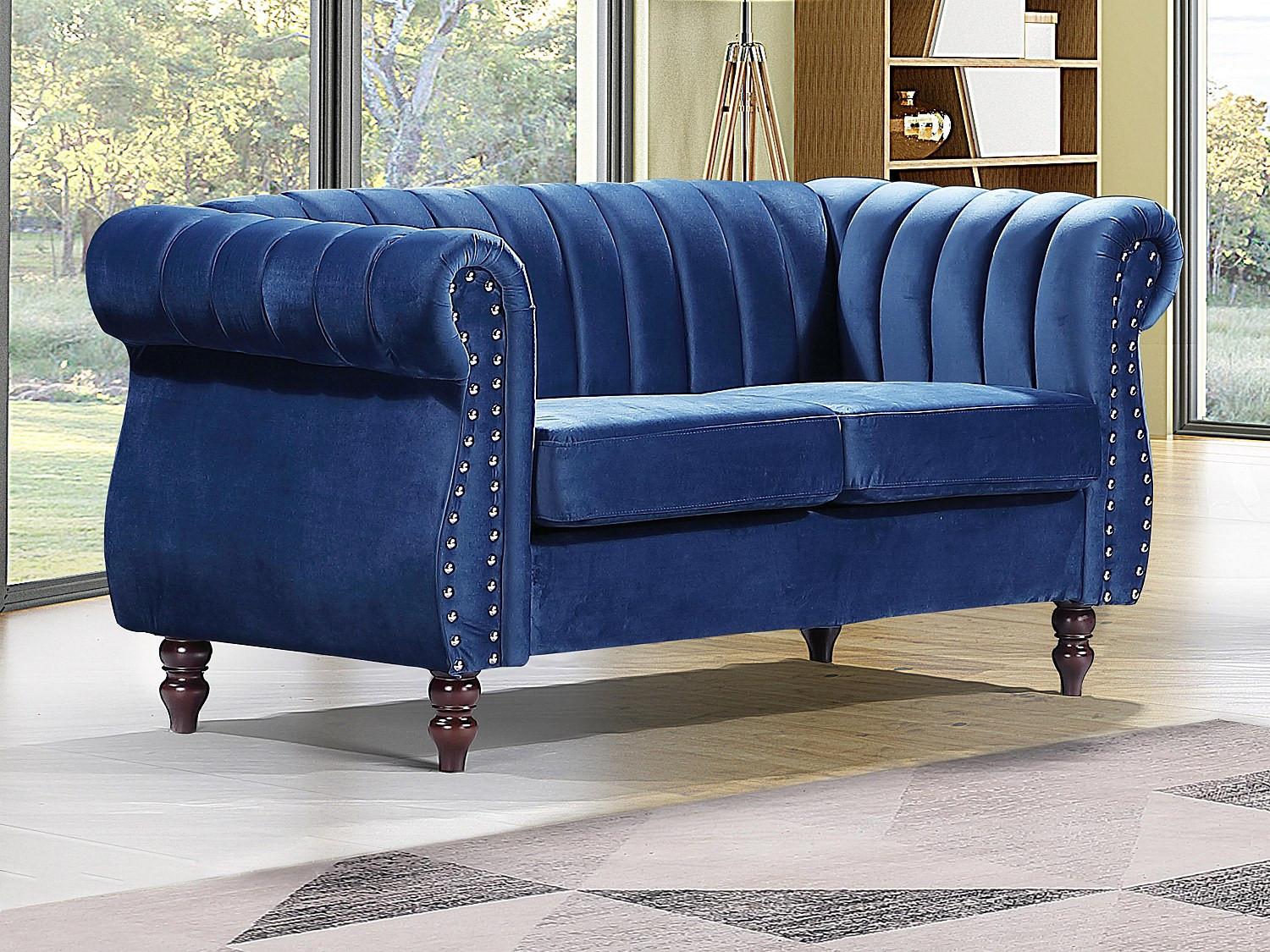 Vente-unique Chesterfield-Sofa - 2-Sitzer - Samt - Königsblau - TRUMBO  