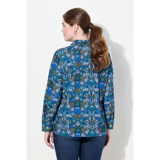 Ulla Popken Blusa Velluto a Coste Stampa Floreale Collo Camicia Maniche Lunghe  