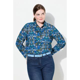 Ulla Popken Blusa Velluto a Coste Stampa Floreale Collo Camicia Maniche Lunghe  