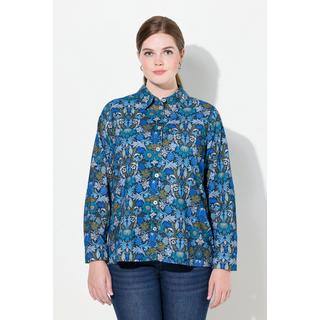 Ulla Popken Chemisier Velours Côtelé Imprimé Floral Col Chemise Manches Longues  