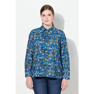 Blusa in velluto a coste con stampa florale, colletto da camicia e maniche lunghe