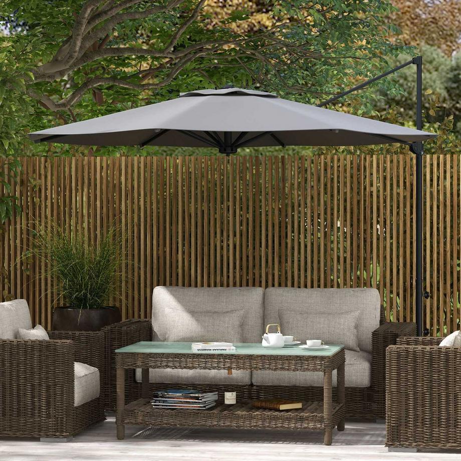 Northio Ampelschirm Ca. Ø3 M Sonnenschirm Mit Kurbel, Neigbarer Marktschirm, Drehbarer Gartenschirm Für Balkon, Terrasse, Metall, Dunkelgrau  