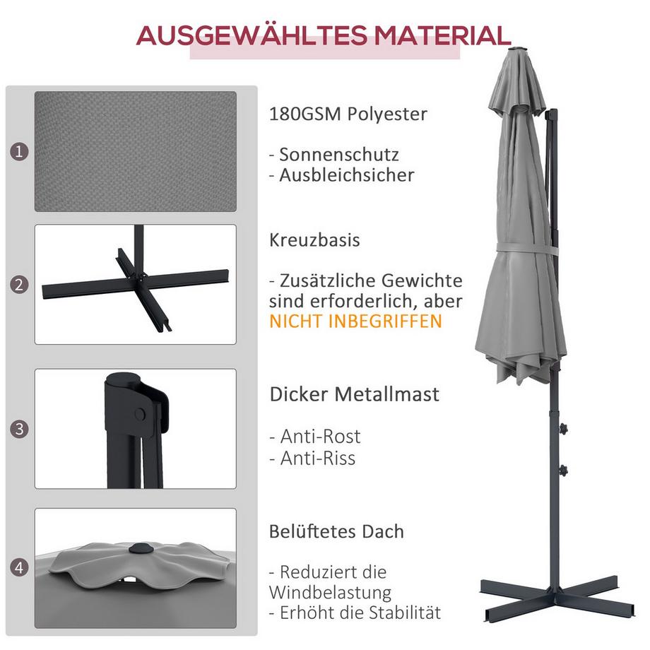 Northio Ampelschirm Ca. Ø3 M Sonnenschirm Mit Kurbel, Neigbarer Marktschirm, Drehbarer Gartenschirm Für Balkon, Terrasse, Metall, Dunkelgrau  