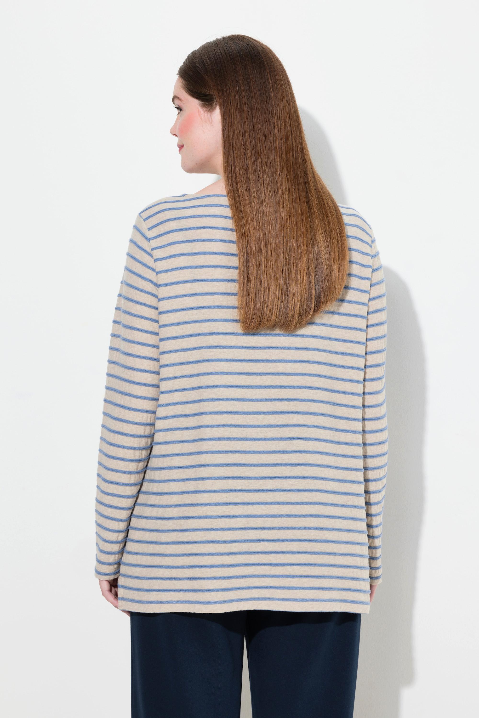 Ulla Popken T-shirt rayé Encolure bateau Manches longues Coton bio  