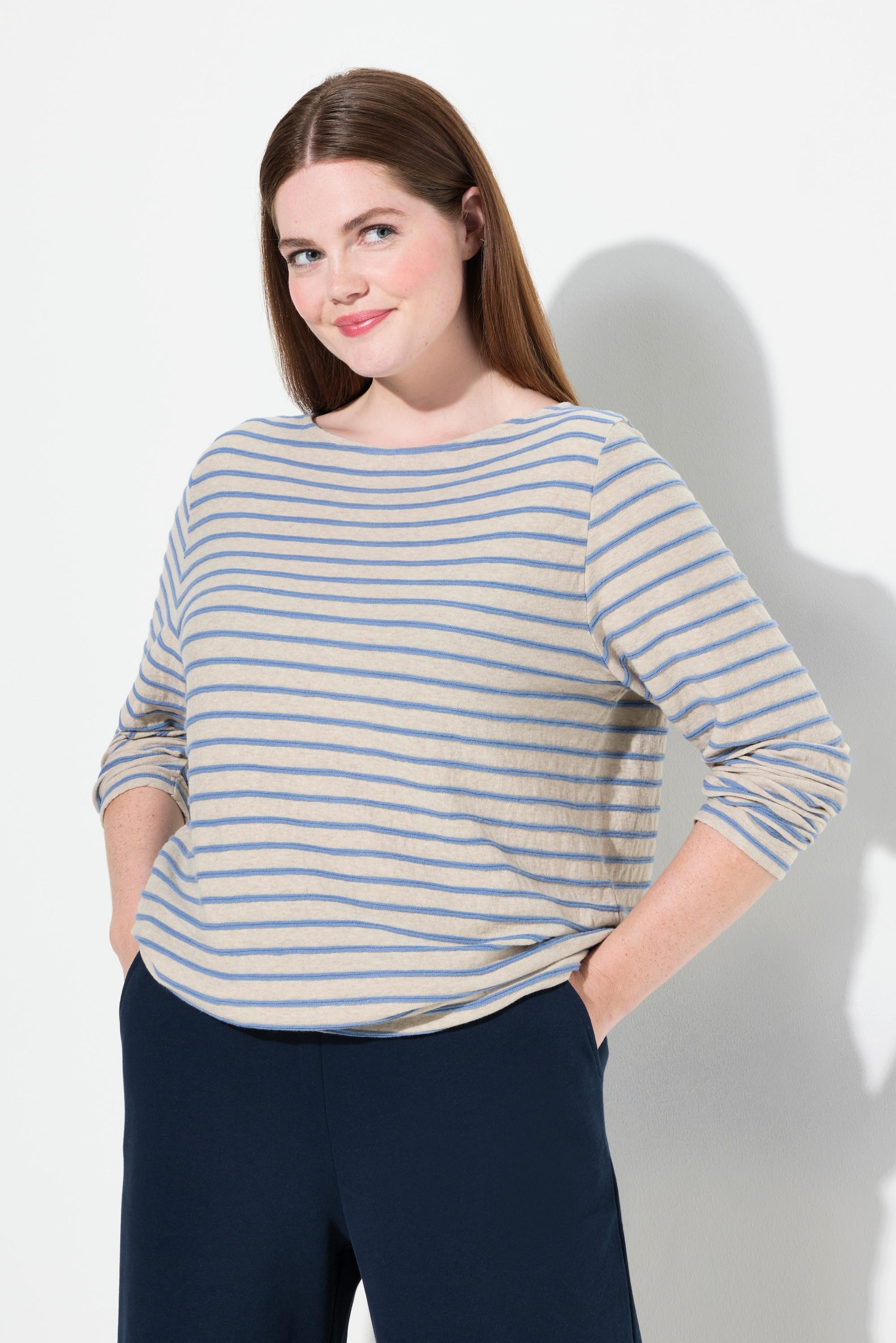 Ulla Popken T-shirt rayé Encolure bateau Manches longues Coton bio  