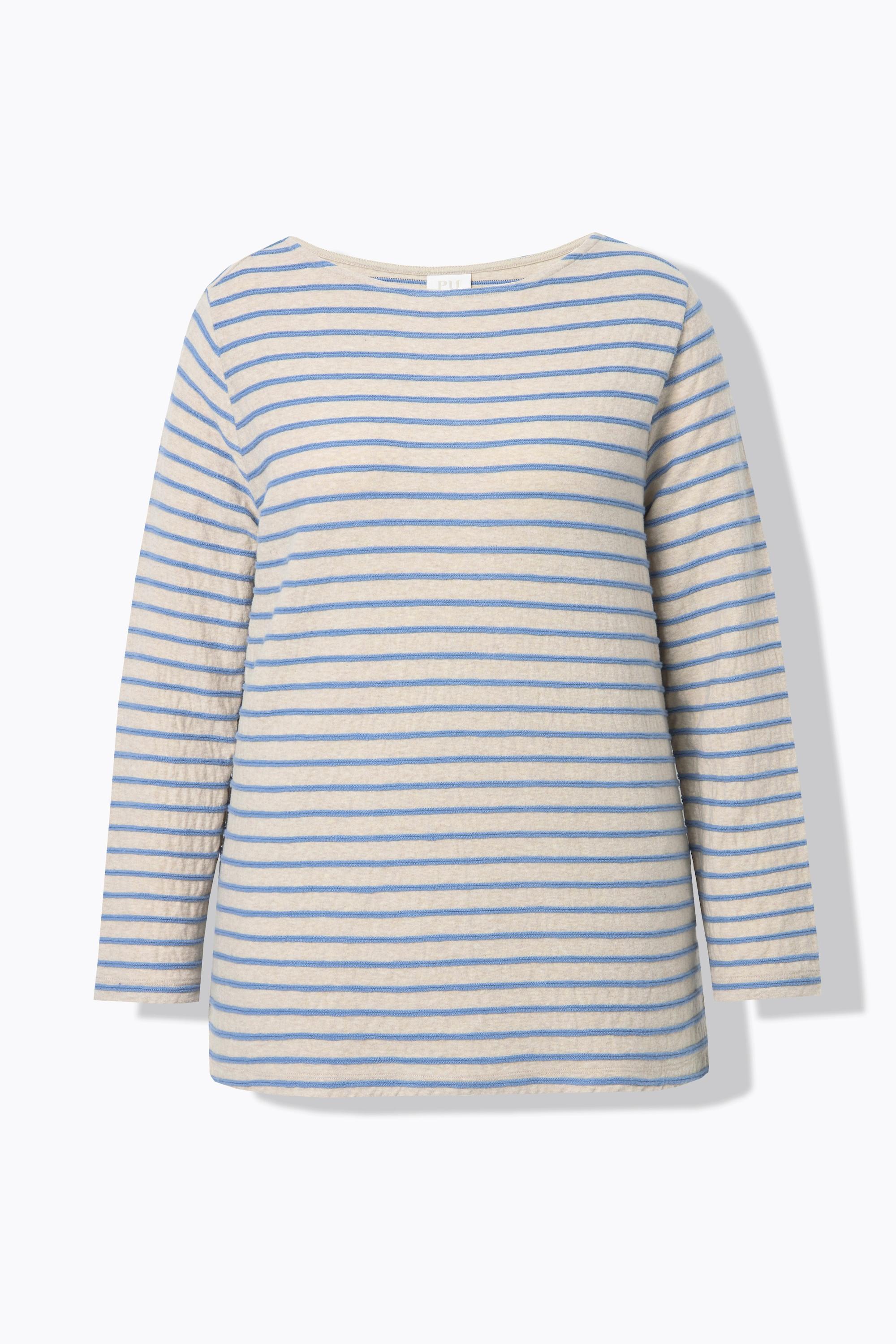 Ulla Popken  T-shirt rayé en coton bio, encolure bateau et manches longues 