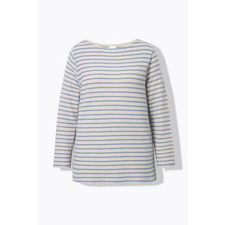 Ulla Popken  T-shirt rayé en coton bio, encolure bateau et manches longues 