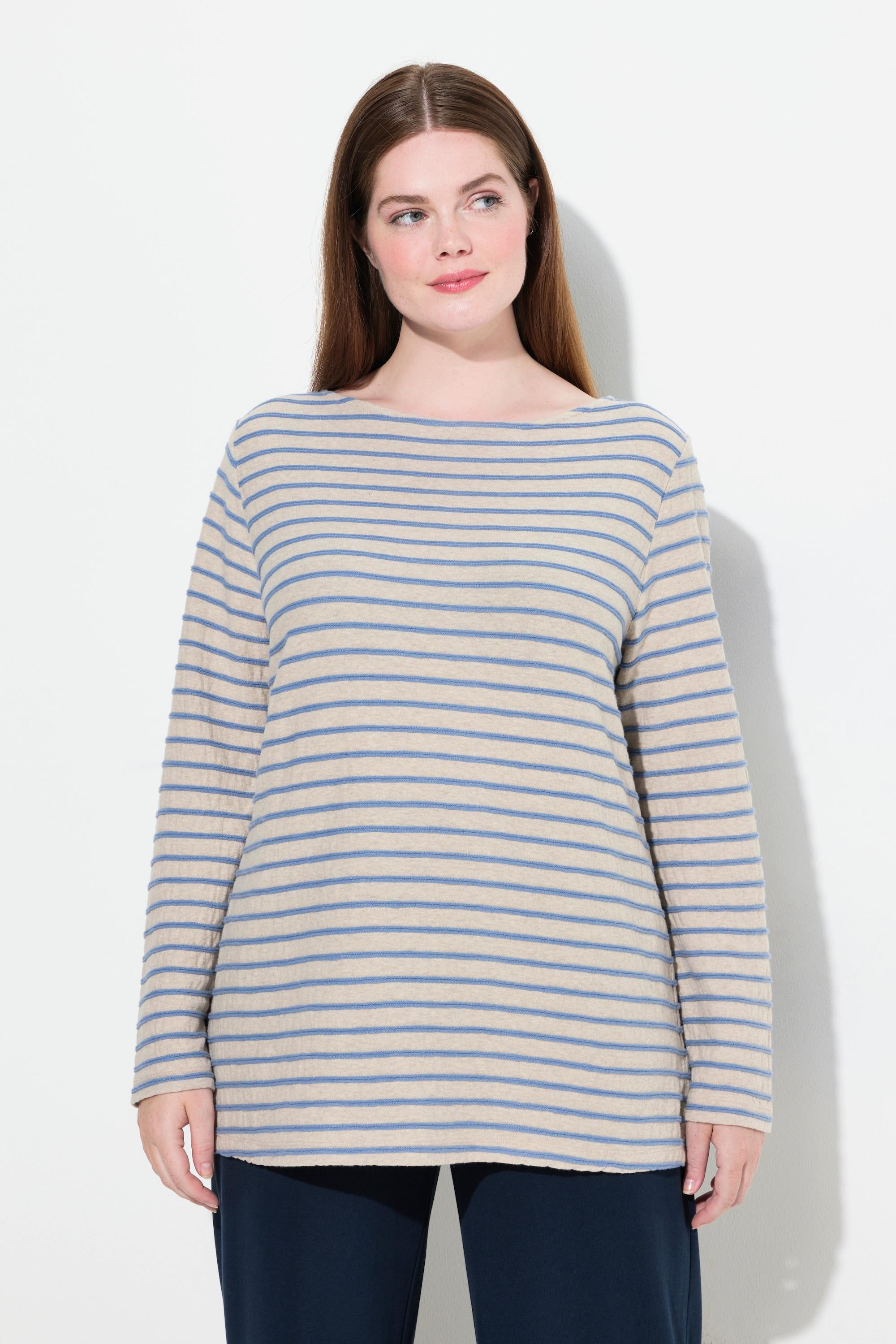 Ulla Popken T-shirt rayé Encolure bateau Manches longues Coton bio  