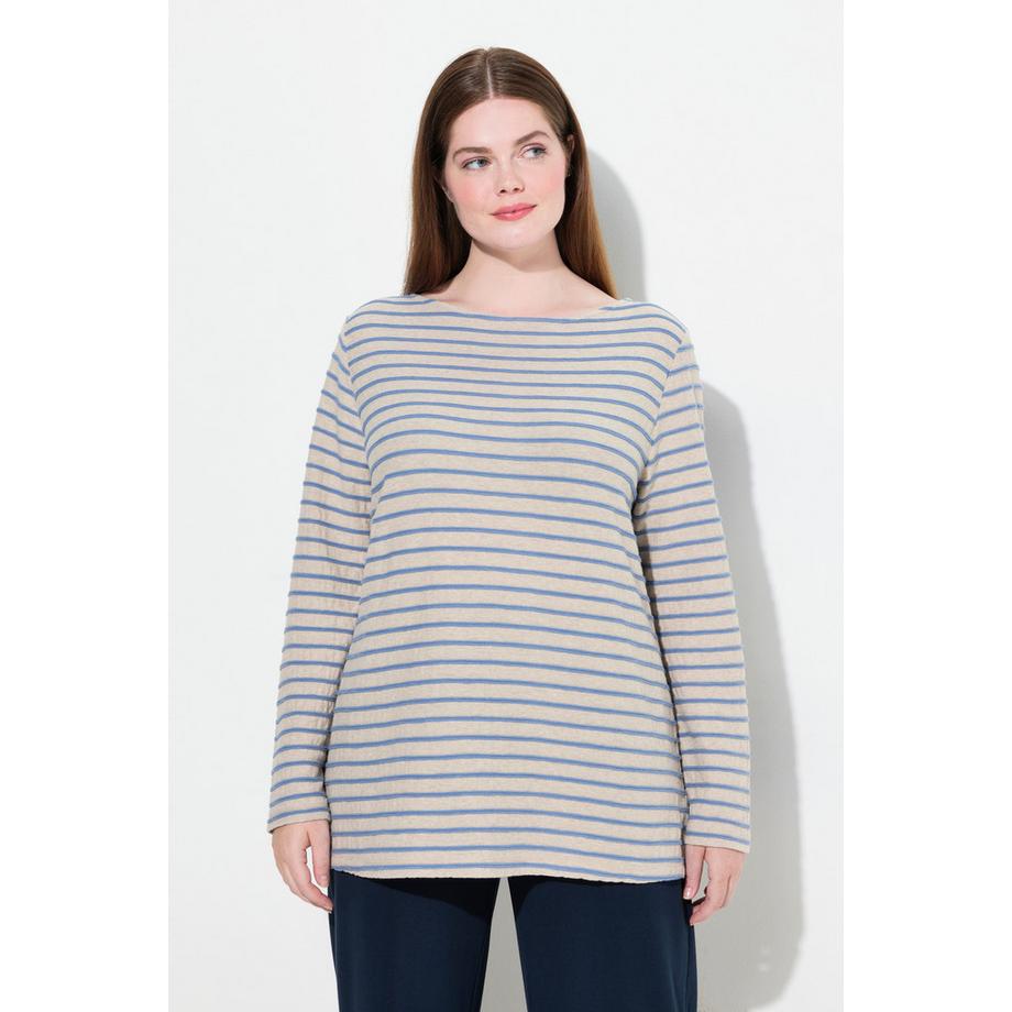 Ulla Popken T-shirt rayé Encolure Bateau Manches Longues Coton Bio  