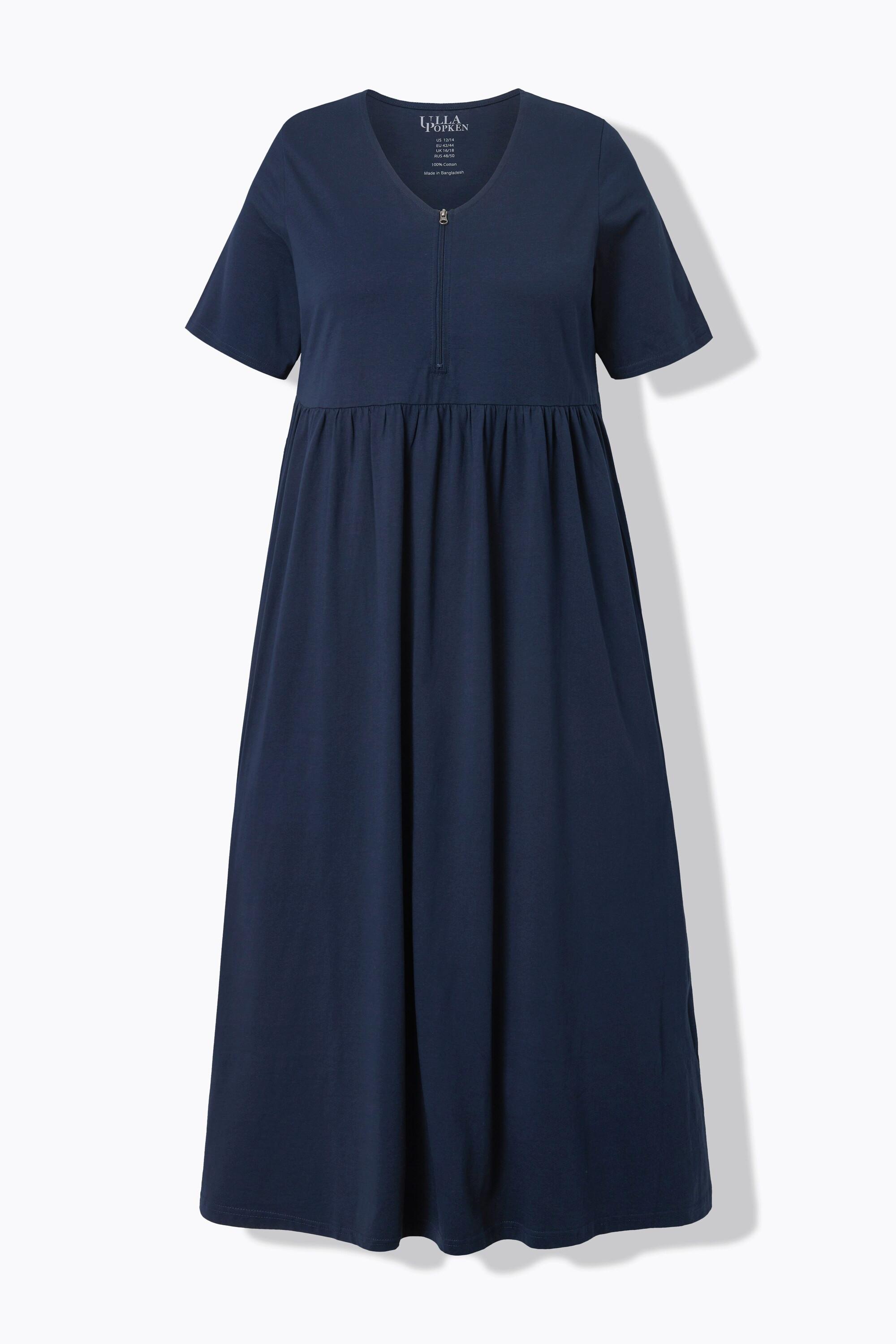 Ulla Popken  Robe maxi à manches courtes, décolleté en V avec fermeture zippée, coupe évasée 