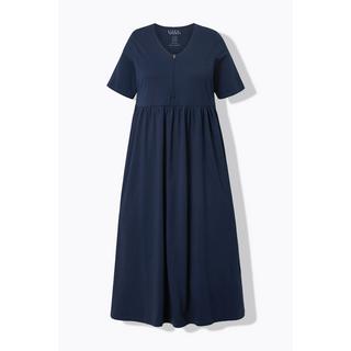 Ulla Popken  Robe maxi à manches courtes, décolleté en V avec fermeture zippée, coupe évasée 