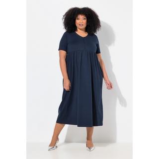 Ulla Popken  Robe maxi à manches courtes, décolleté en V avec fermeture zippée, coupe évasée 