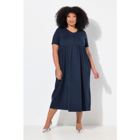 Ulla Popken  Robe maxi à manches courtes, décolleté en V avec fermeture zippée, coupe évasée 