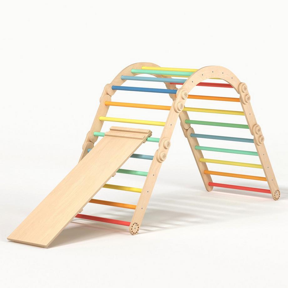 Montessori  Maxi-Klettergerüst für Kinder (Set XL mit Rutsche) Regenbogenfarben 