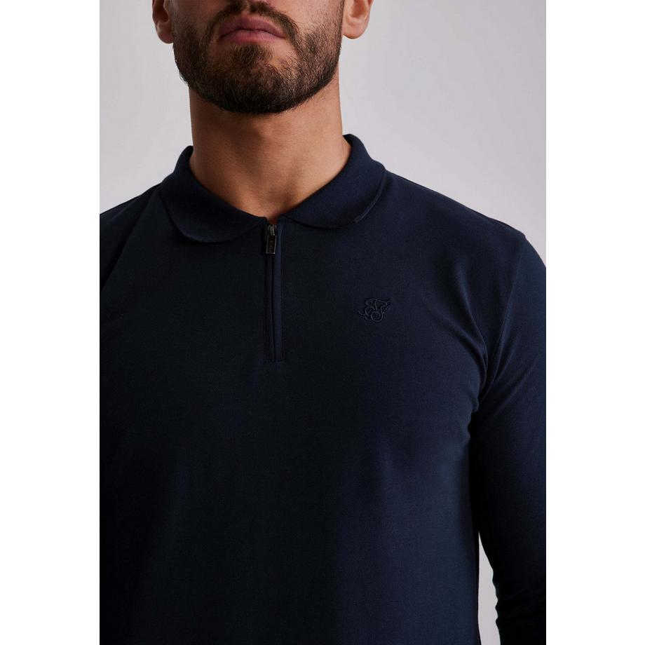 Sik Silk Polo à manches longues avec fermeture éclair  