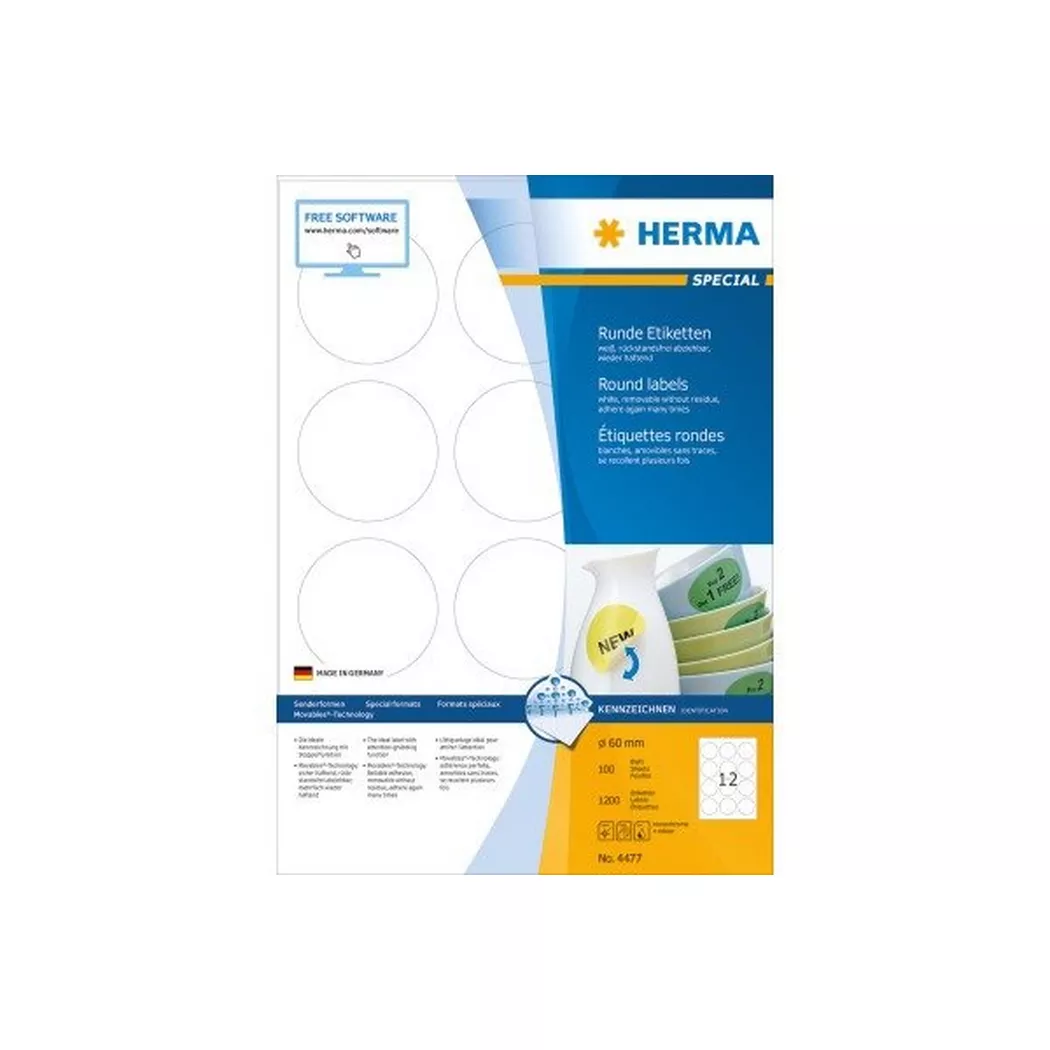 HERMA – Etiketten SPECIAL 60x60mm 4477 weiss,non-perm. 1200St./100Bl., One Size