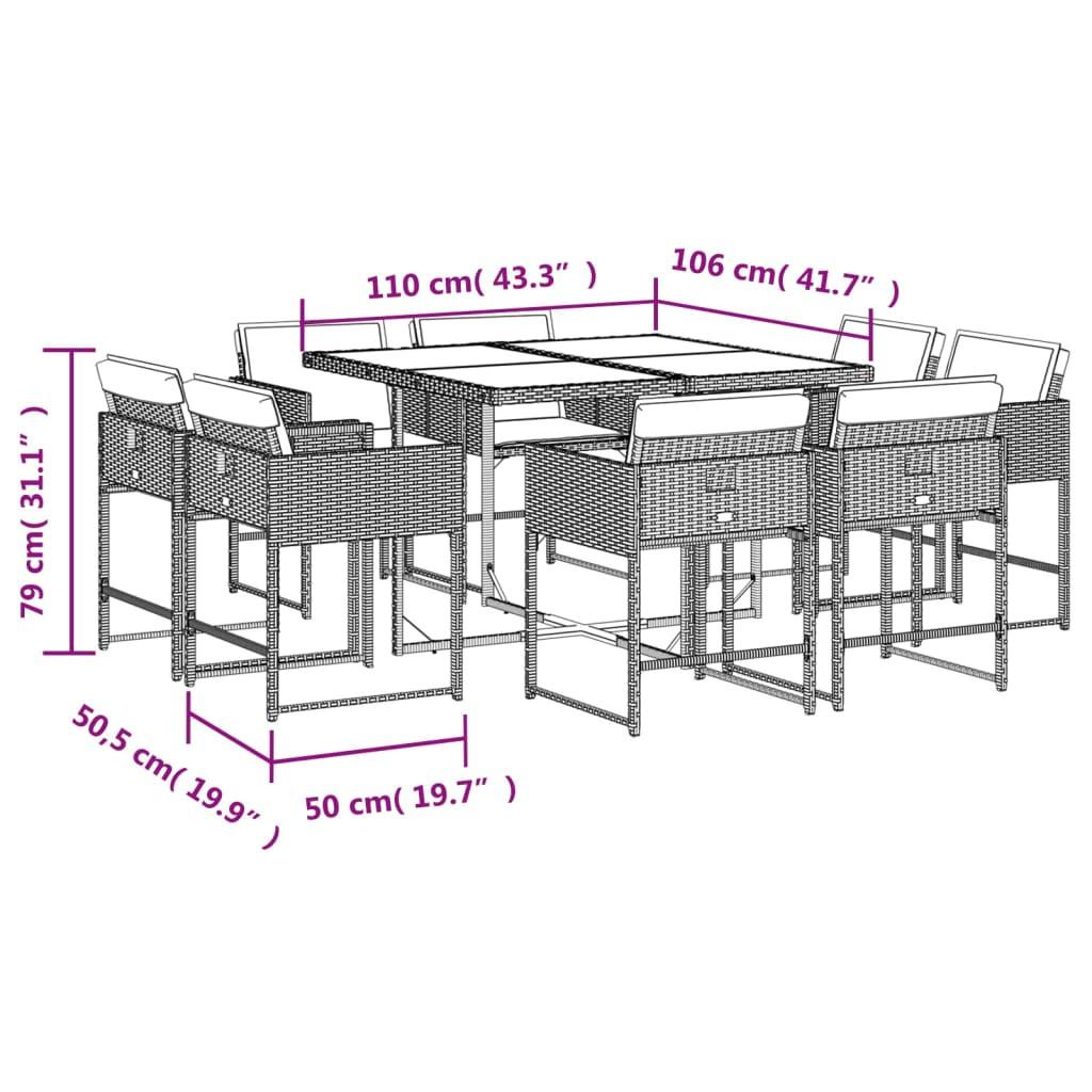 VidaXL Ensemble de salle à manger de jardin rotin synthétique  